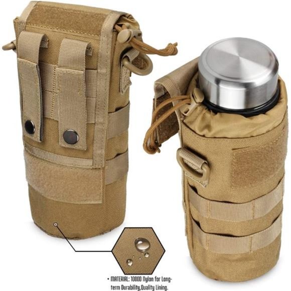 Water Bottle Pouch Folding, Tactical Molle Foldable Holder + American Flag Patch - Picture 3 of 6
